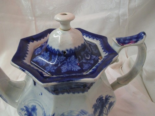 Antique 1846 George Phillips Longport Ironstone Flow Blue Teapot - Picture 2 of 11
