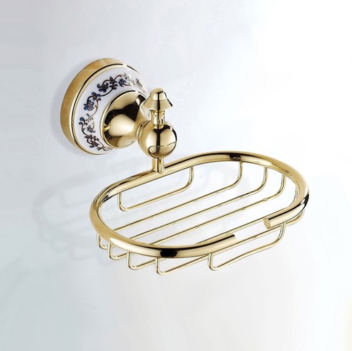 Wall Mounted Bathroom Soap Dish Rack Holders Basket Polished Gold Finish zba253 - Picture 6 of 6