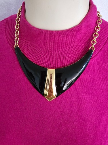 MONET women choker necklace black gold, 16" Big Statement piece - Picture 3 of 7
