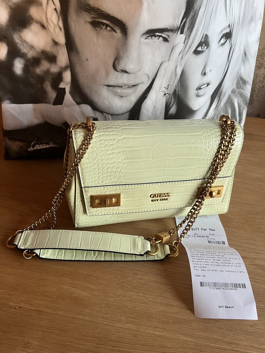ladies stunning genuine guess bag Katey Croc Flap Shoulder Bag