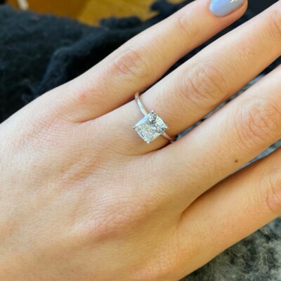 Lab Grown Cushion Cut Diamond Ring Ct IGI Women Platinum - Main Image