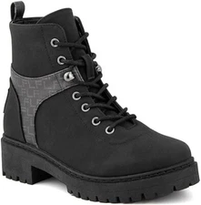 LONDON FOG Womens Pandra Lace Up Combat Black Nubuck Leather Ankle Boots size 7M