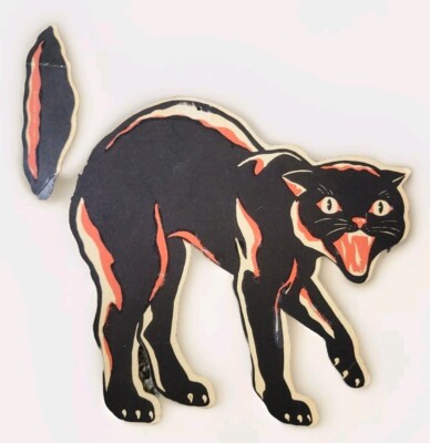 Vintage Halloween American Merri-Lei Black Cat Die Cut Decoration READ