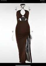 Brown Backless Midi Dress Small