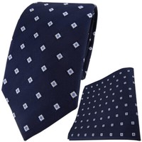 Tigertie Seidenkrawatte + Seideneinstecktuch Marine Silberweiss Blau Gemustert