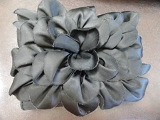 1980s J. Francis Black  Multi-layers Satlin like Floral  w/  Chain clutch