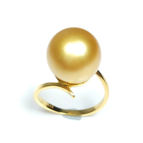 Natural Golden Pearl Ring, Flawless 12.6mm South Sea Pearl. 14k Solid Gold Band - Picture 6 of 6