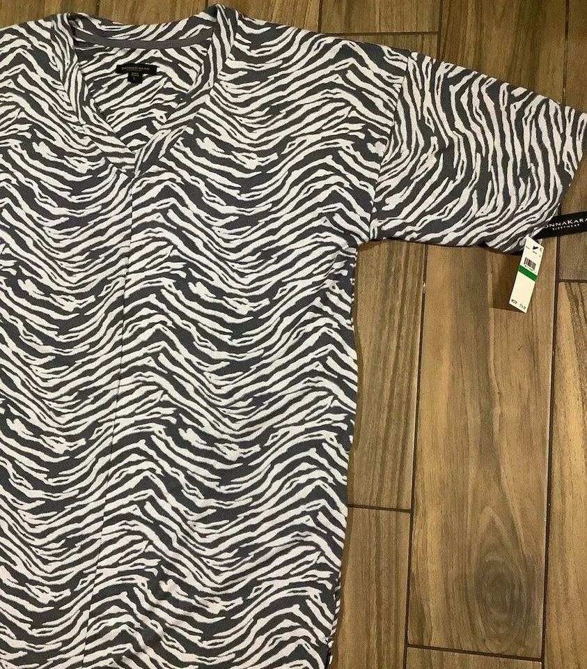 Vestido feminino Donna Karan tamanho grande fenda lateral manga 3/4 comprimento longo estampa zebra - Imagem 4 de 4