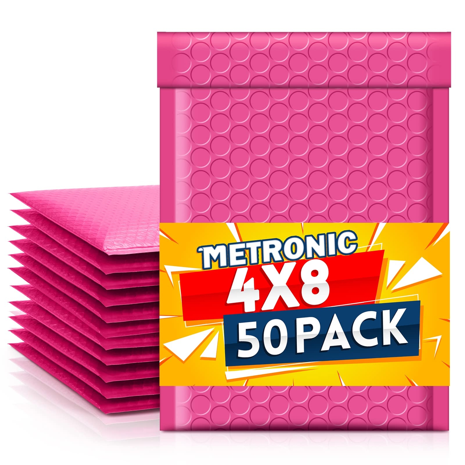 4x8 Inch Pink Waterproof Bubble Mailers 50-Pack Padded Mailing Envelopes
