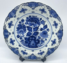Rare Antique Royal Delft Blue Floral Ceramic Hanging Decor Plate 1923 Dia. 29cm