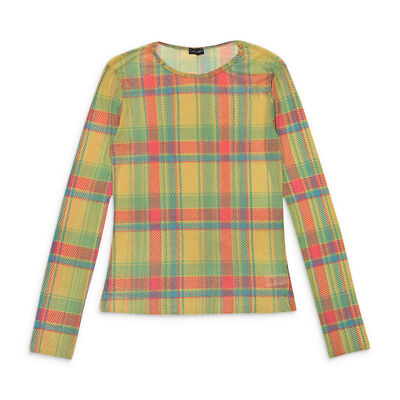 NWT CALLIPYGIAN PLAID LONG SLEEVE MESH CREWNECK MULTICOLOR SWEATER SIZE S $95