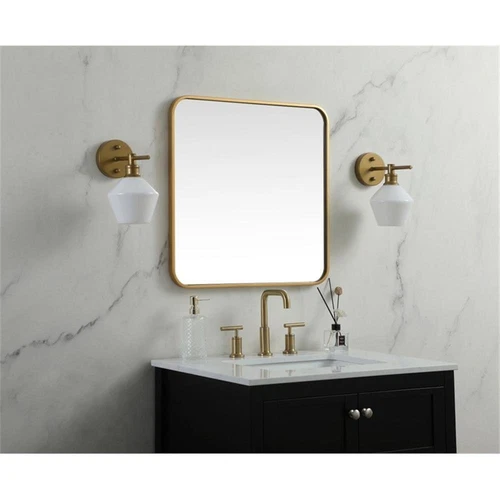 Elegant Decor Evermore 24x24" Soft Corner Square Metal Mirror in Brass - Picture 7 of 7