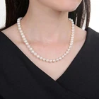 Natural White 8mm Freshwater Pearl Necklace 17'' Gold Clasp