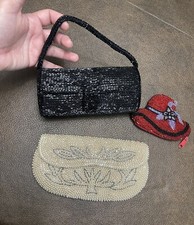 Vtg Lot Of 3 Beaded Small Handbag Coin Pouch Wallet Purse Evening Party