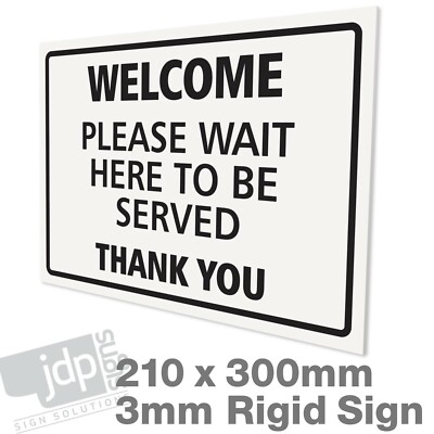 BITTE WARTEN SIE HIER, UM SERVIERT ZU WERDEN RESTAURANT LADEN CAFE 3MM STARR PVC SCHILD 210x300mm