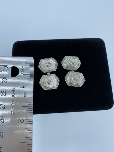 VTG Edwardian 14K White Gold Cufflinks Diamond Accent 3.6 Grams - Picture 5 of 10