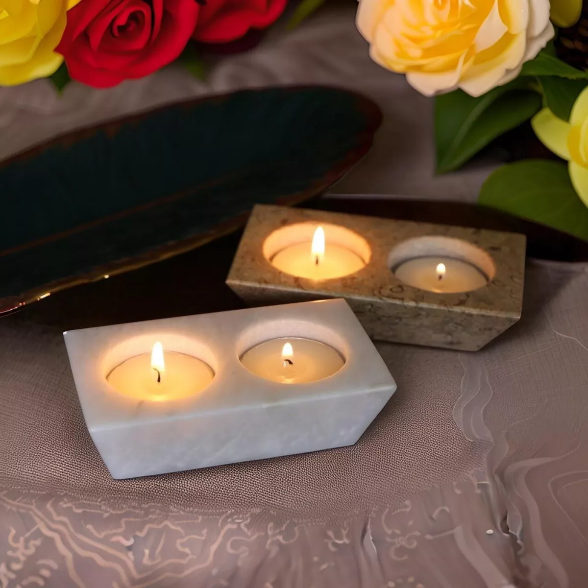 Onyx Tea Light Square Multicolor 2 Hole Candle Holder Beautiful Tea Light Holder