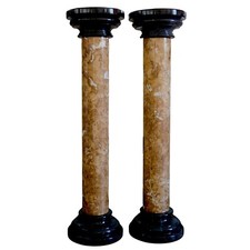 Paire De Colonnes En Marbre Marron Emperador Avec Chapiteau Marquinia H 100cm