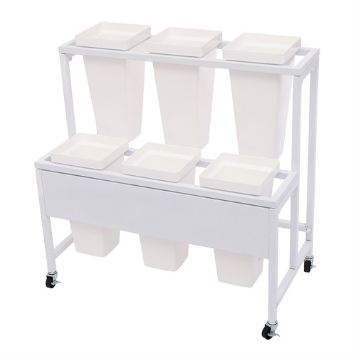 2-Tier Plant Stand Flower Display Stand Plant Cart Rack Decor with 6 Buckets - Picture 4 of 22