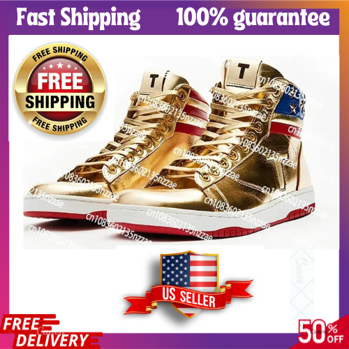 Donald T Gold Shoes Maga 2024 Never Surrender High Tops Sneakers Multiple Sizes