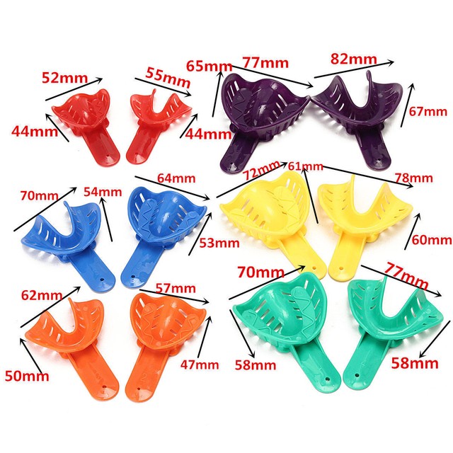 12 Pcs Dental Impression Tray Plastic 6 Sizes Autoclavable L/M/S Adult