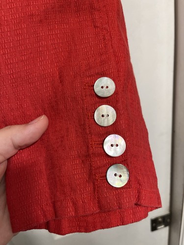Y2K Minimalist Linen Sz Small Red Top Blazer Vintage 90s Fancy Buttons Read - Picture 7 of 13