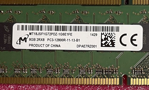 Lot x 8 MT18JSF1G72PDZ-1G6E1FE Micron 8GB PC3-12800R DDR3 Memory total 64gb - Picture 2 of 3