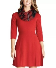 I. N. San Francisco Red Sweater Dress With Scarf Size M MSRP $50