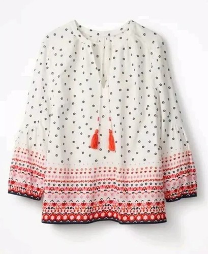 BODEN Gauzy Tie Neck Boho Floral Ivory Cotton Blouse Top Size 20 .. - 第 2/3 張圖片