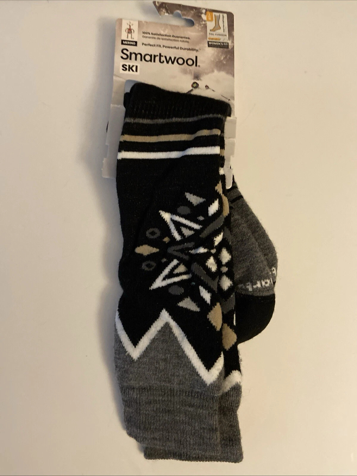 Smartwool Woman’s Full Cushion Patterned Ski Sock Black Large NWT