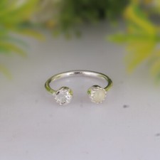 Opal And Crystal Quartz Silver Stackable Women Ring Dainty Ring Handmade Ring