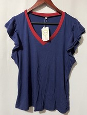 Womens Blue/Red Short Sleeve Blouse, X-Large ...