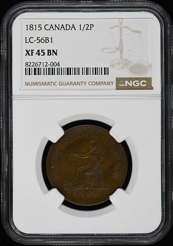 1815 CANADA LC-56B1 1/2P NGC XF45BN Half Penny Token