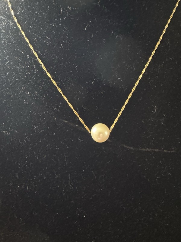 14K solid 18" Gold Chain Single Pearl Pendant Necklace 10mm AAA