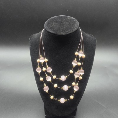 Bijou Brigitte Glass Beaded Necklace Layered 15'' Adjustable Boho Pink NEW