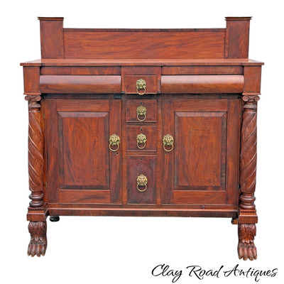 Antique empire classical carved paw foot server sideboard small 53'' mahogany