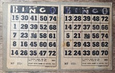 1930s Lg heavy Double BINGO Card Vtg Joker Center USA 12 Ways to Win