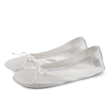 Women's Ballerina House Slippers with Bow, Ladies Satin Bedroom 8-9 White