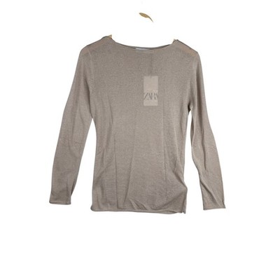 New Zara Linen Blend Long Sleeve Shirt size Medium Light Brown/Tan