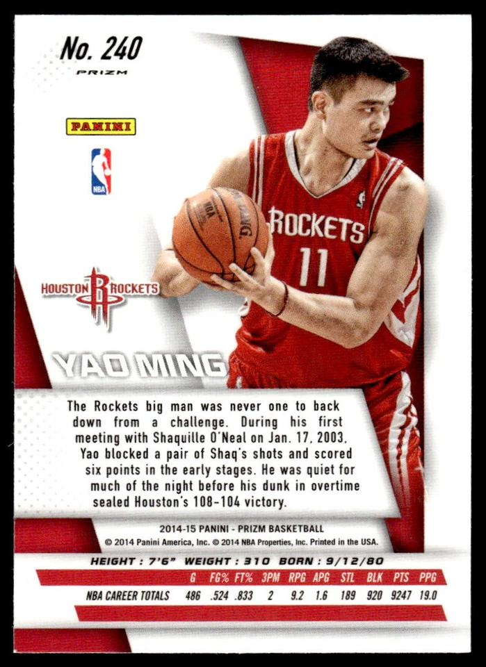 2014-15 Panini Prizm #240 Yao Ming BASKETBALL Houston Rockets - Image 2 of 2