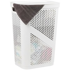 Lightweight 60L White Laundry Hamper with Hinged Lid - Perfect for Any Room