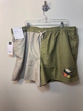 Goodfellow Co Men's XXL 5" Inseam Colorblock Swim Trunks Olive/Tan Fruit Graph