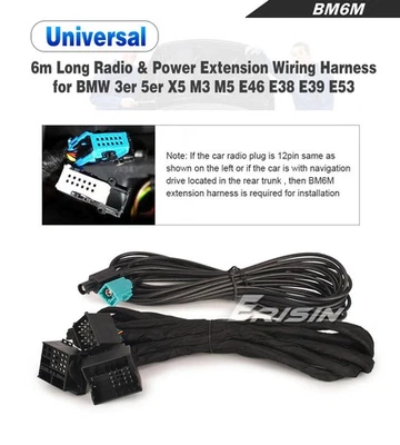 Câble Rallonge Alimentation Autoradio 6M BMW Série 3 5 X5 E46 E39 12 Broches - Photo 1/4