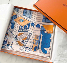 Unused w/box HERMES Carre 90 Le Grand Prix du Faubourg Silk Scarf / US duty free
