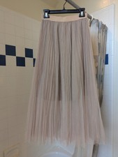 NWOT Women Light Brown Pleated Tulle Mesh Overlay Lined Skirt One Size