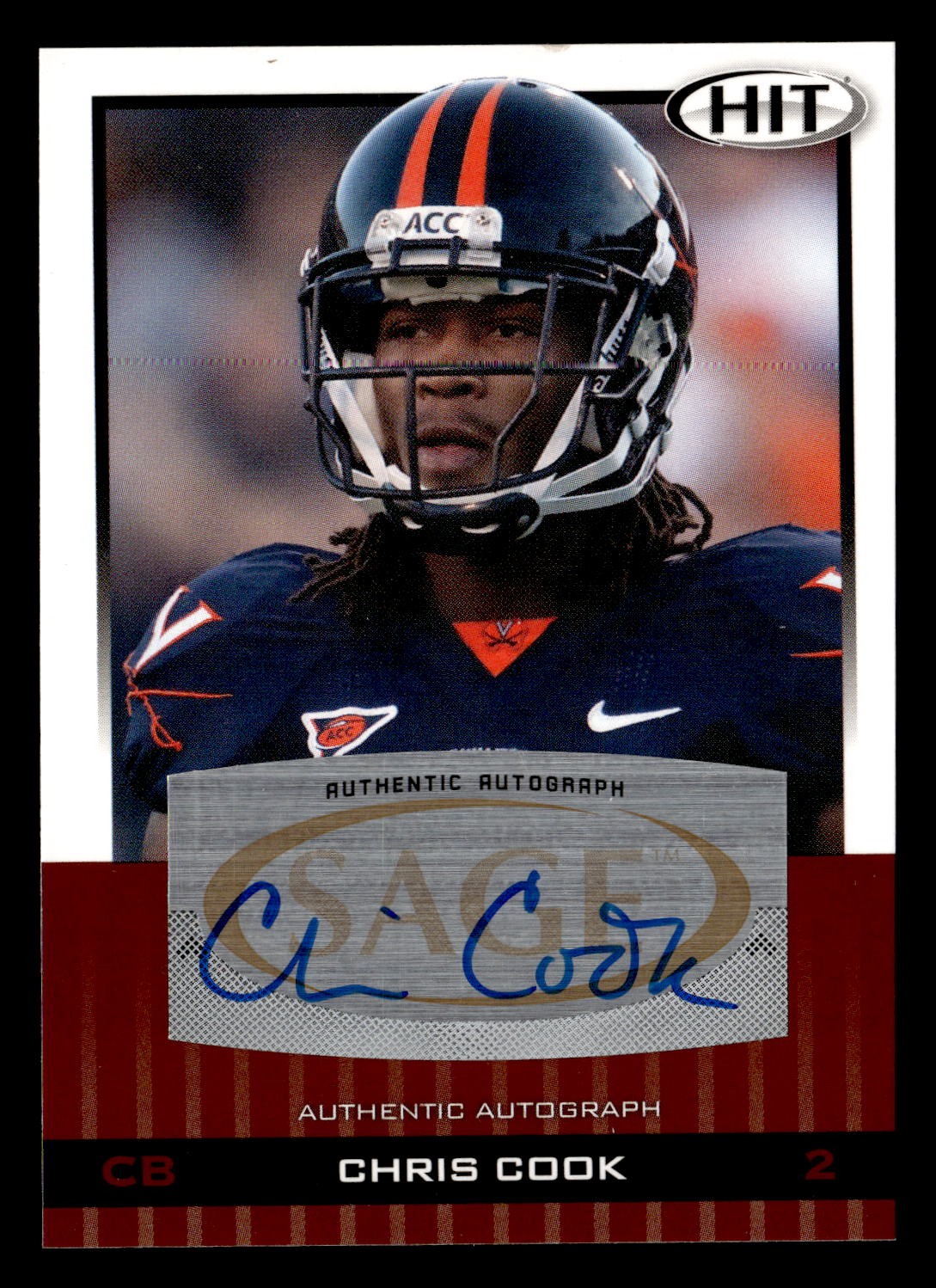 2010 SAGE HIT #A41 Chris Cook Autographs Auto Virginia Cavaliers