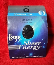 Leggs Sheer Energy Revitalizing Control Top Jet Black  Sheer Toe Size Q 65609