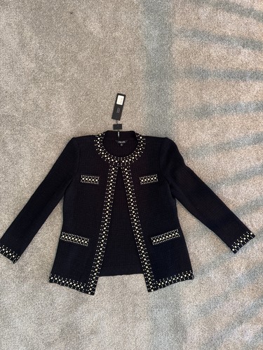 Misook Black Knit Jacket XS Heritage Fit Studded Gold Accents NWT - Picture 11 of 19