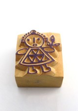 A Happy Girl Carved Wooden Block Print for Creative Design