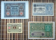 Weimar Republic 100, 50, 5, 1 Mark Denominations. 1917-20. Set of 4